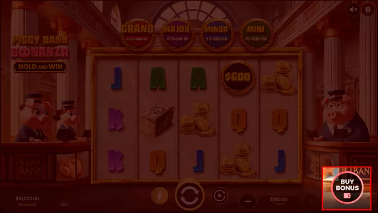 Piggy Bank Bonanza — ekran funkcji Zakup bonusu